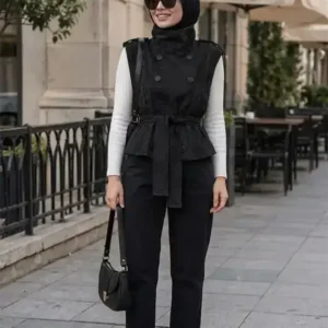 جاكيت نسائي قصير كت شامواه ليكرا فاخر بحزام خصر - كود 405