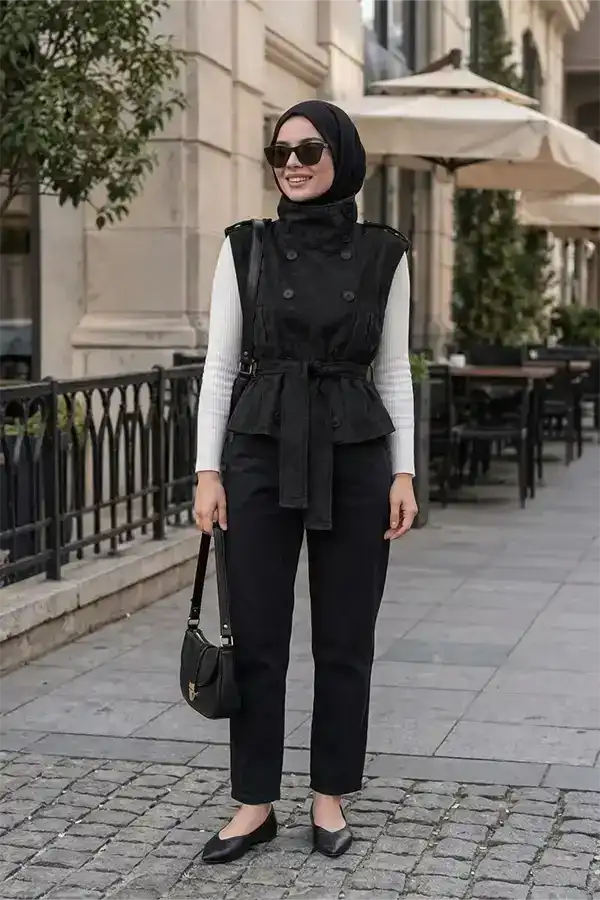 جاكيت نسائي قصير كت شامواه ليكرا فاخر بحزام خصر - كود 405