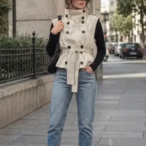 جاكيت نسائي قصير كت شامواه ليكرا فاخر بحزام خصر - كود 405